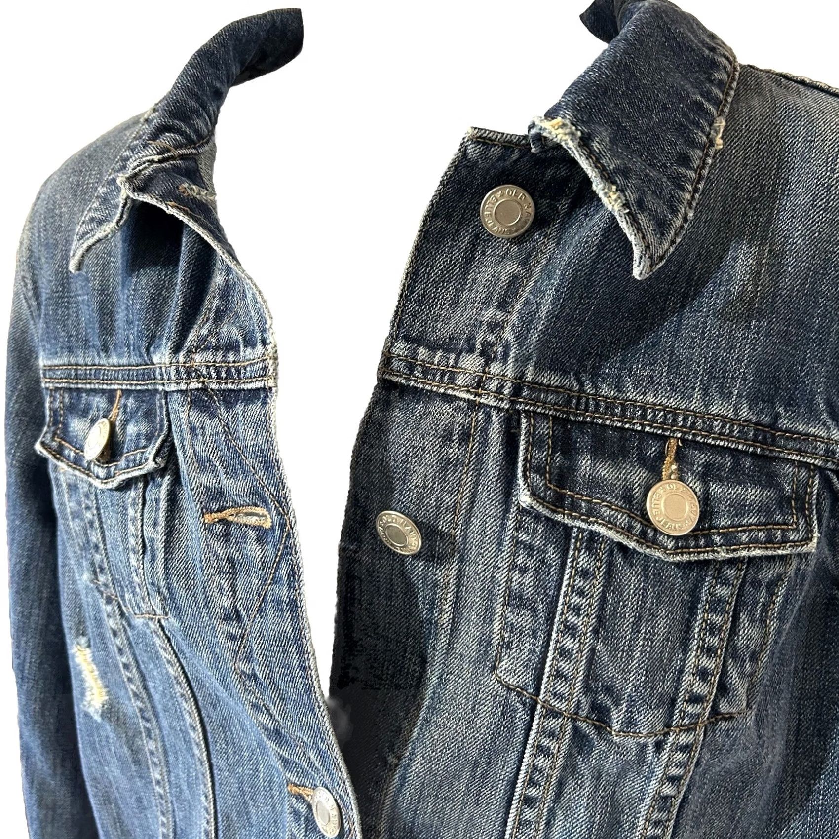 Old Navy Old Navy Maternity Denim Blue Jacket Women Medium Distressed RN#54023 Size 32" / US 10 / IT 46 - 2 Thumbnail