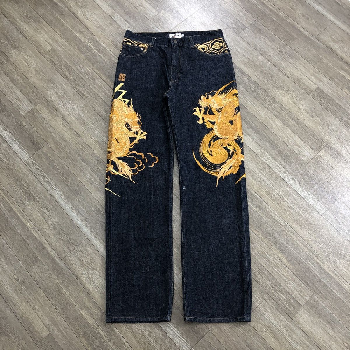 Ed Hardy SOLD📦 70/100 Karakuri Tamashii Dragon Gold Embroidered Jeans Size US 36 / EU 52 - 1 Thumbnail