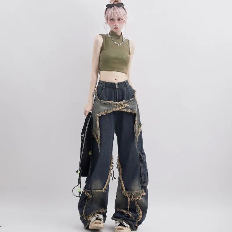 Vintage Jeans high waist wide-leg American straight hip-hop trousers Size 28" / US 6 / IT 42 - 2 Thumbnail