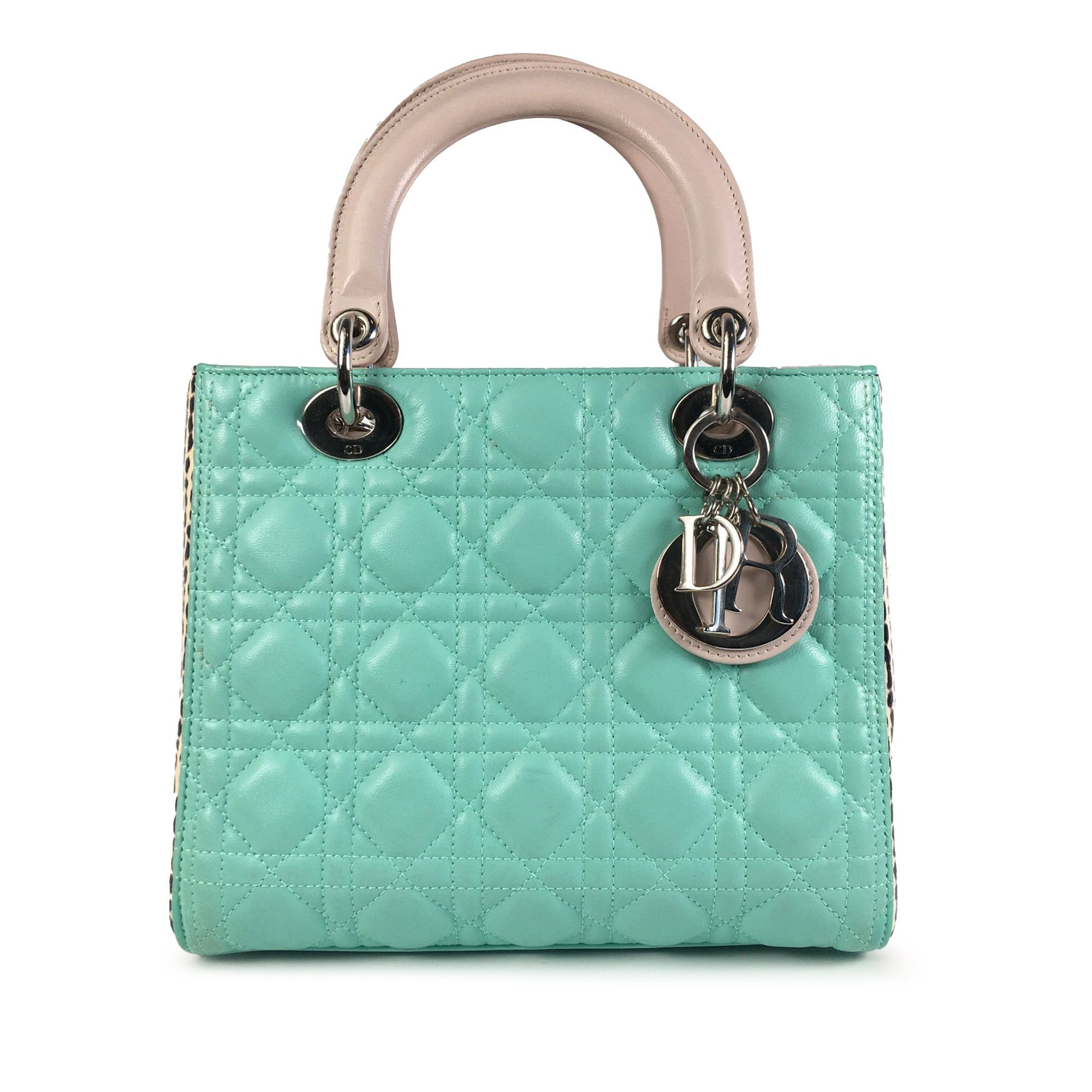 image of Dior Medium Tricolor Lambskin And Python Cannage Lady Dior in Green, Women's