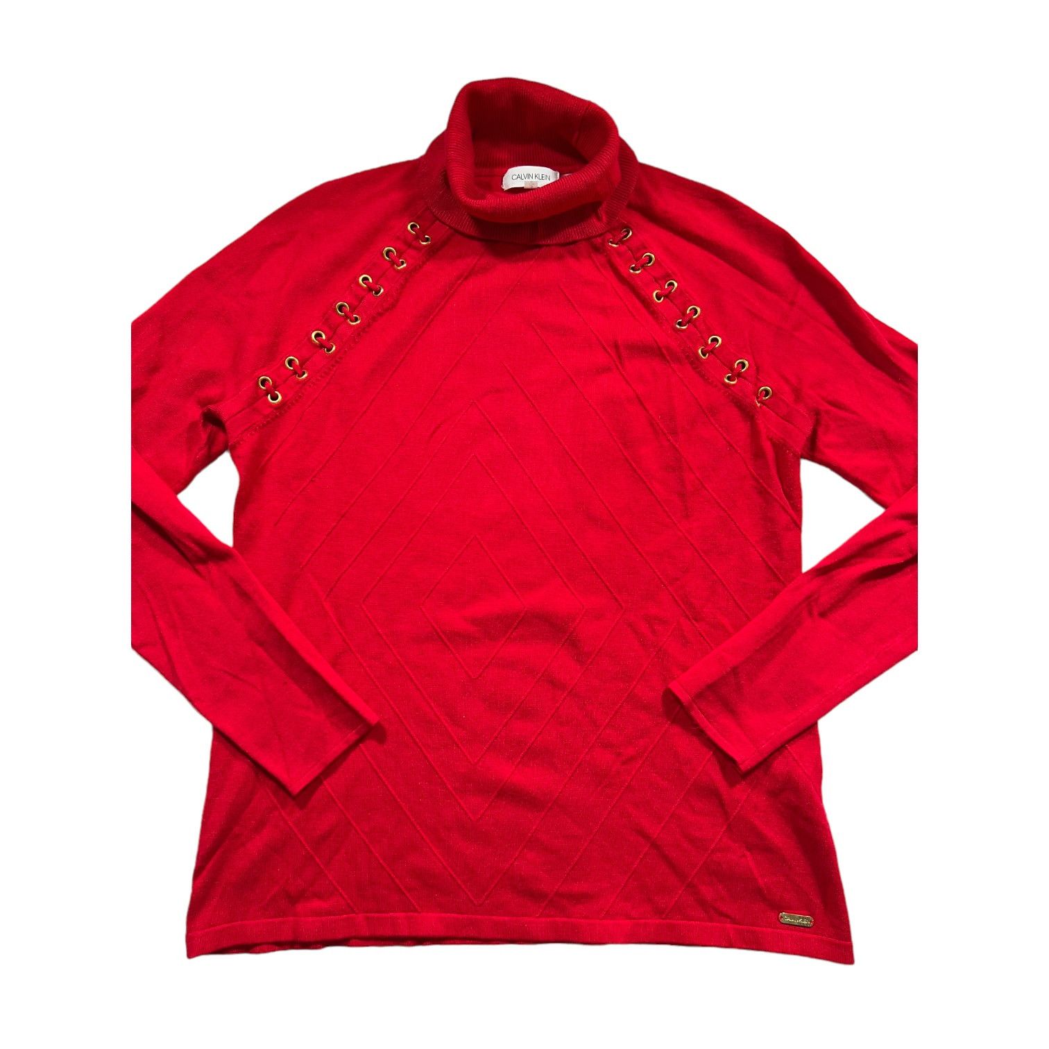 Calvin Klein Calvin Klein Red Turtleneck Geometric Design Eyelets Size SM Size S / US 4 / IT 40 - 1 Thumbnail