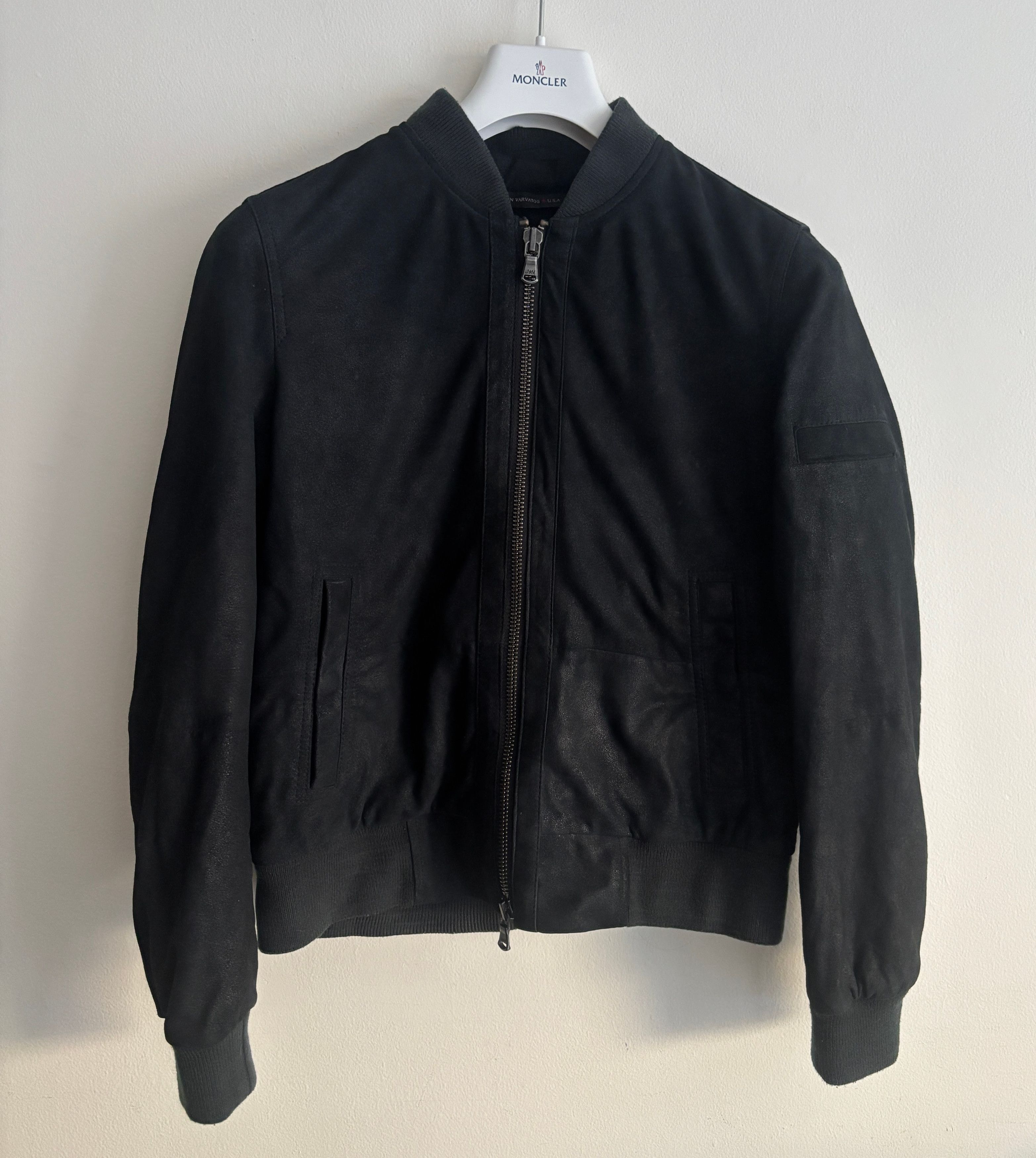 John Varvatos $100 Black Goatskin Suede Double Zip Bomber Jacket Small Size US S / EU 44-46 / 1 - 1 Thumbnail