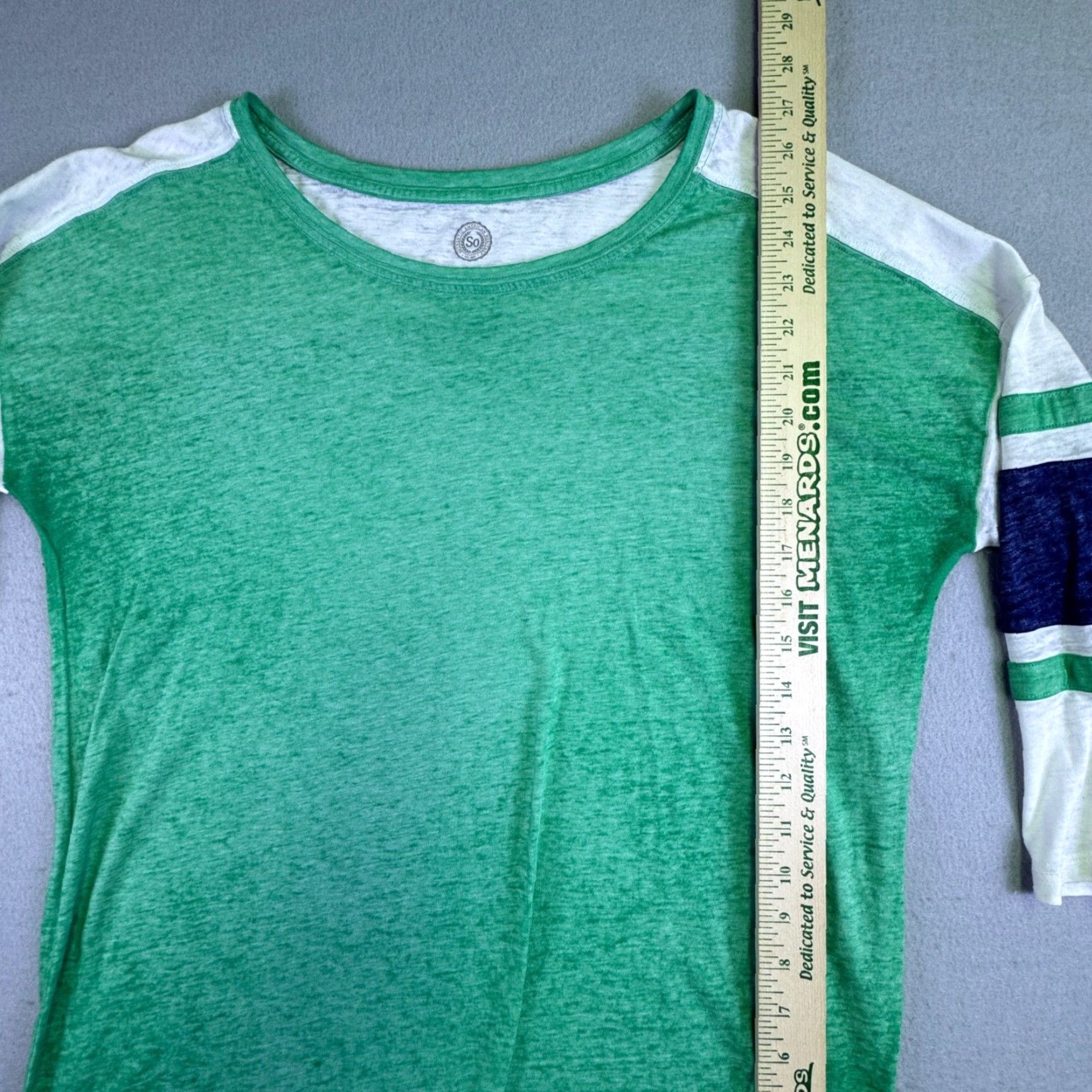 Vintage SO Women's XL Green White Raglan Sleeve Shirt Tie Front Lightweight Cotton Blend Vintage? No Size XL / US 12-14 / IT 48-50 - 3 Thumbnail