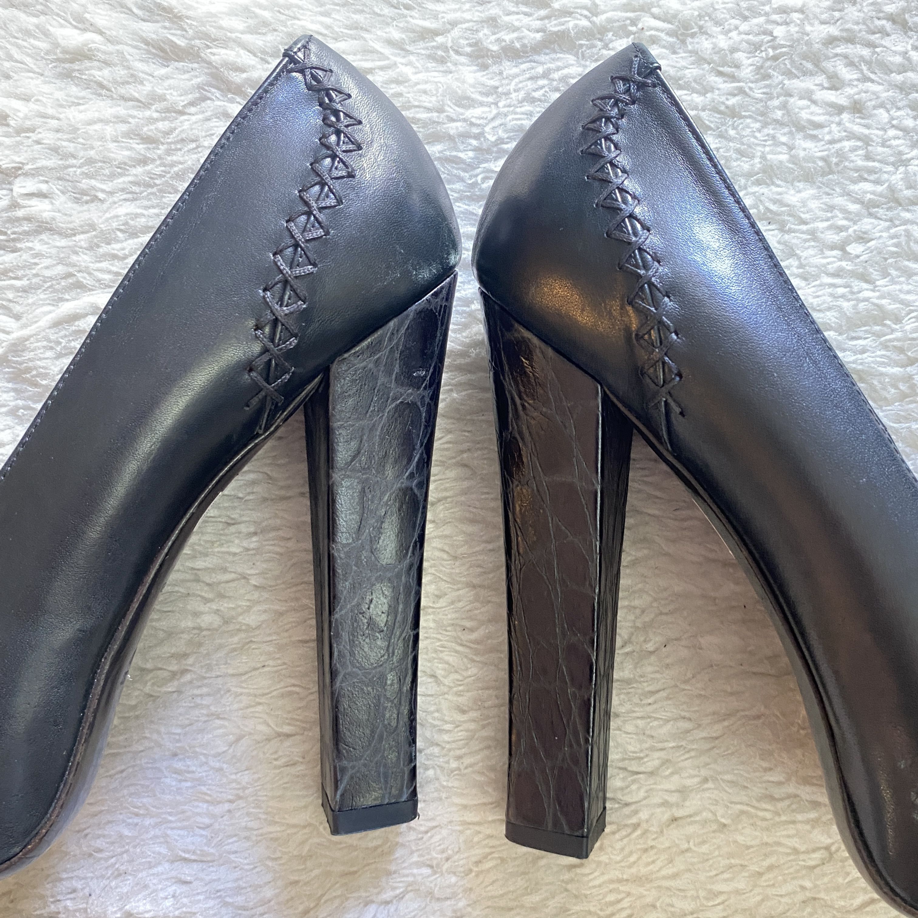 Just Cavalli Vintage JUST CAVALLI Black Leather Platform Heels Size US 8.5 / IT 38.5 - 18 Thumbnail
