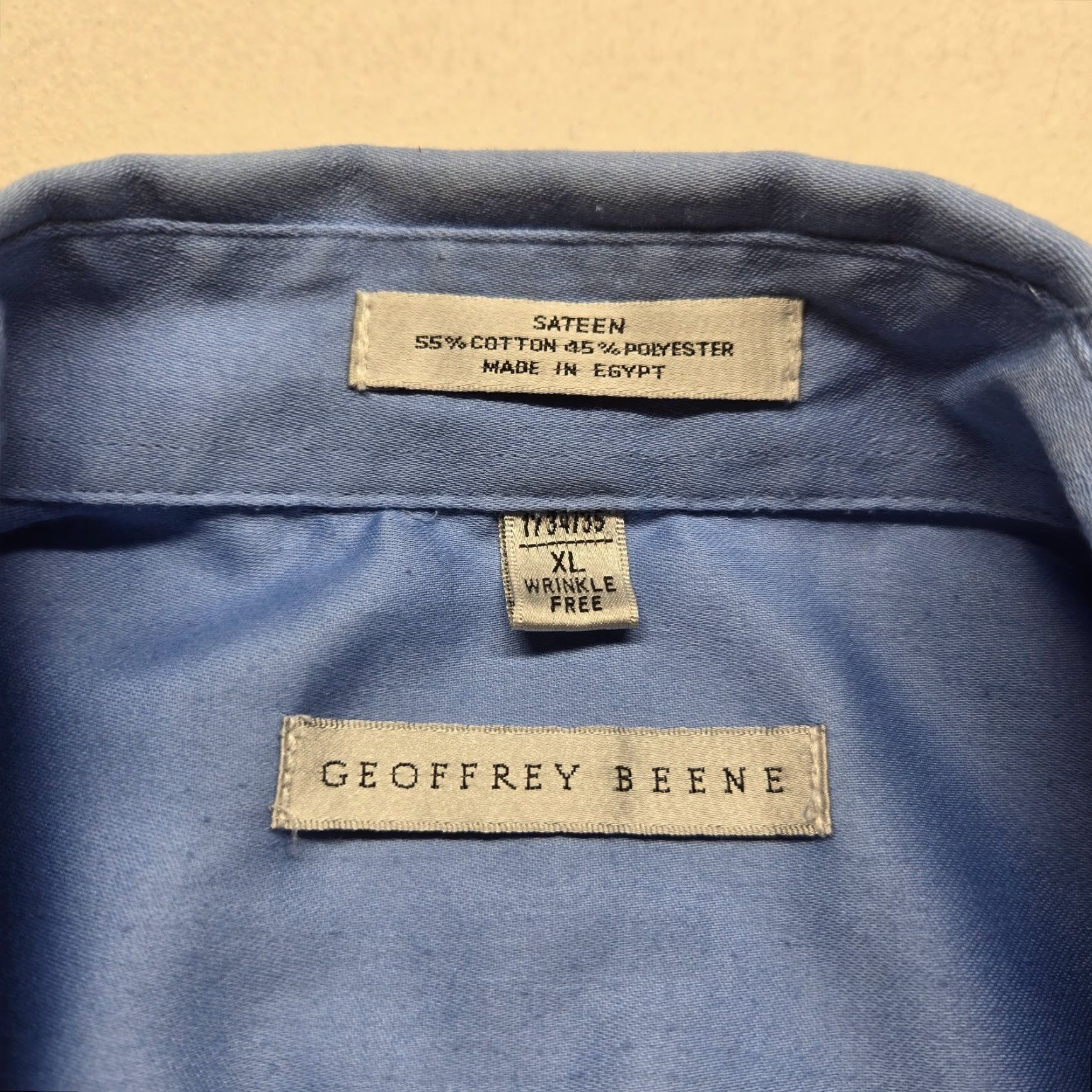 Geoffrey Beene VINTAGE Geoffrey Beene Dress Shirt Men XL Blue Solid 17 34/35 Business Casual Size 46R - 3 Thumbnail