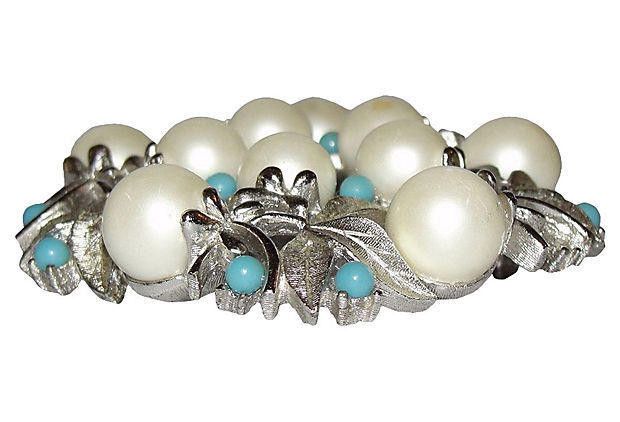 Designer Sarah Coventry Costume Silver Tone Simulate Pearl Wreath Pin Size ONE SIZE - 2 Thumbnail