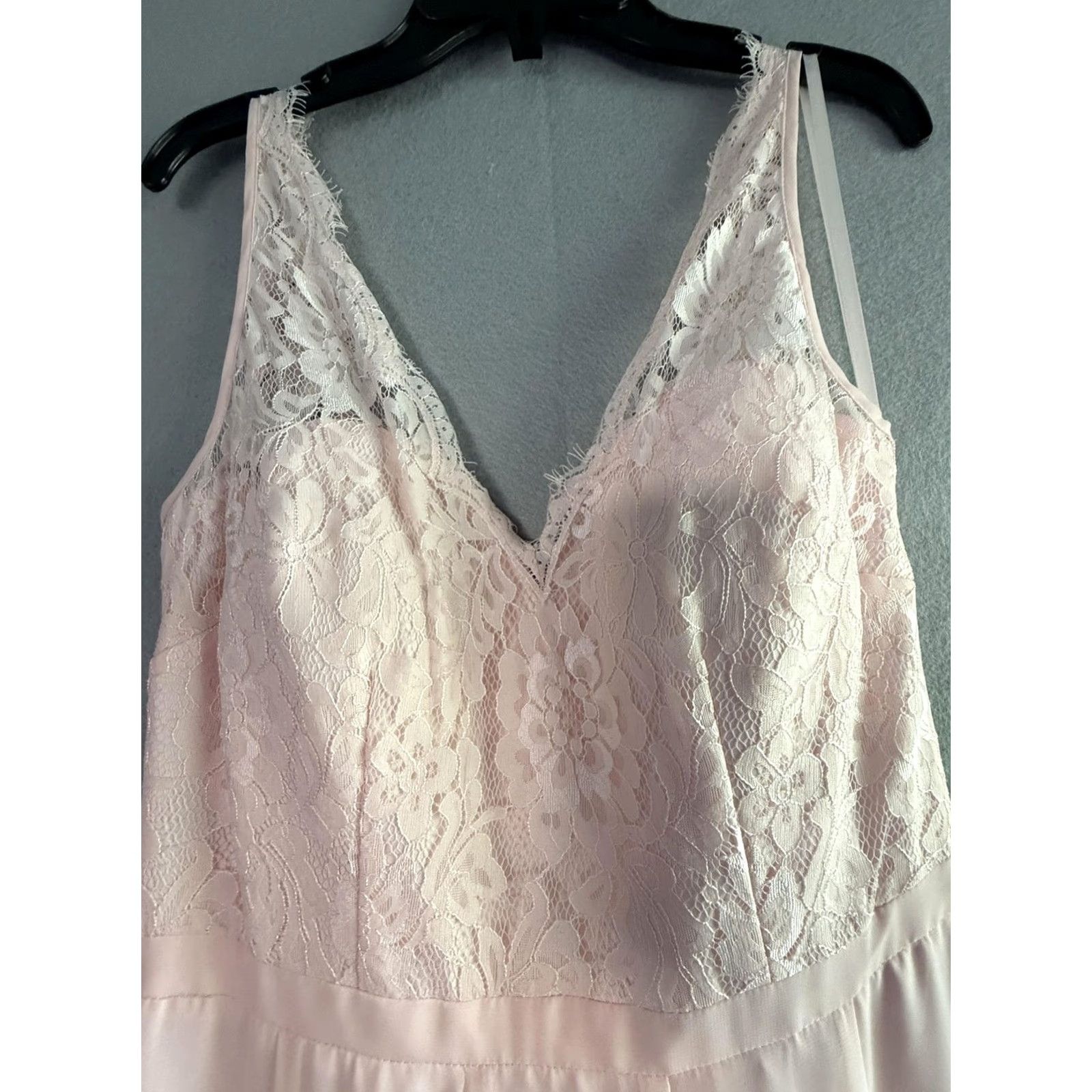 Pinko VINTAGE Weddington Way Dress L Pink Lace Chiffon V Neck Maxi Bridesmaid Prom Gown Size L / US 10 / IT 46 - 7 Thumbnail