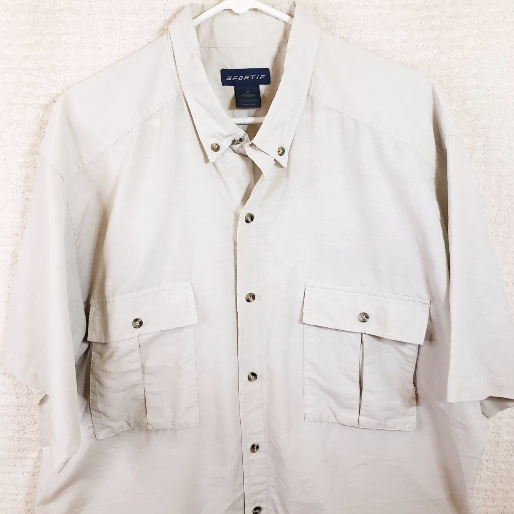 Vintage VINTAGE Sportif USA Men’s Beige Short Sleeve Button Up Vented Fishing Shirt XL Beige Shirt Mens Regular - Size US XL / EU 56 / 4 - 2 Thumbnail