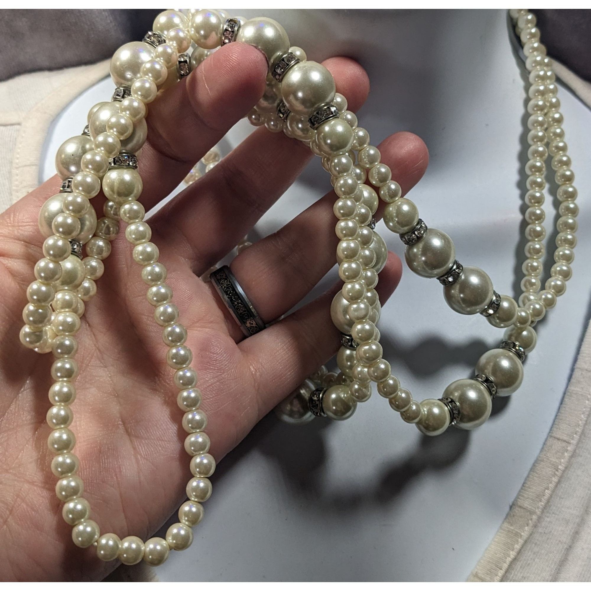 Other Midcentury Glam Multilayer Faux Pearl Necklace With Rhinesto Size ONE SIZE - 3 Thumbnail