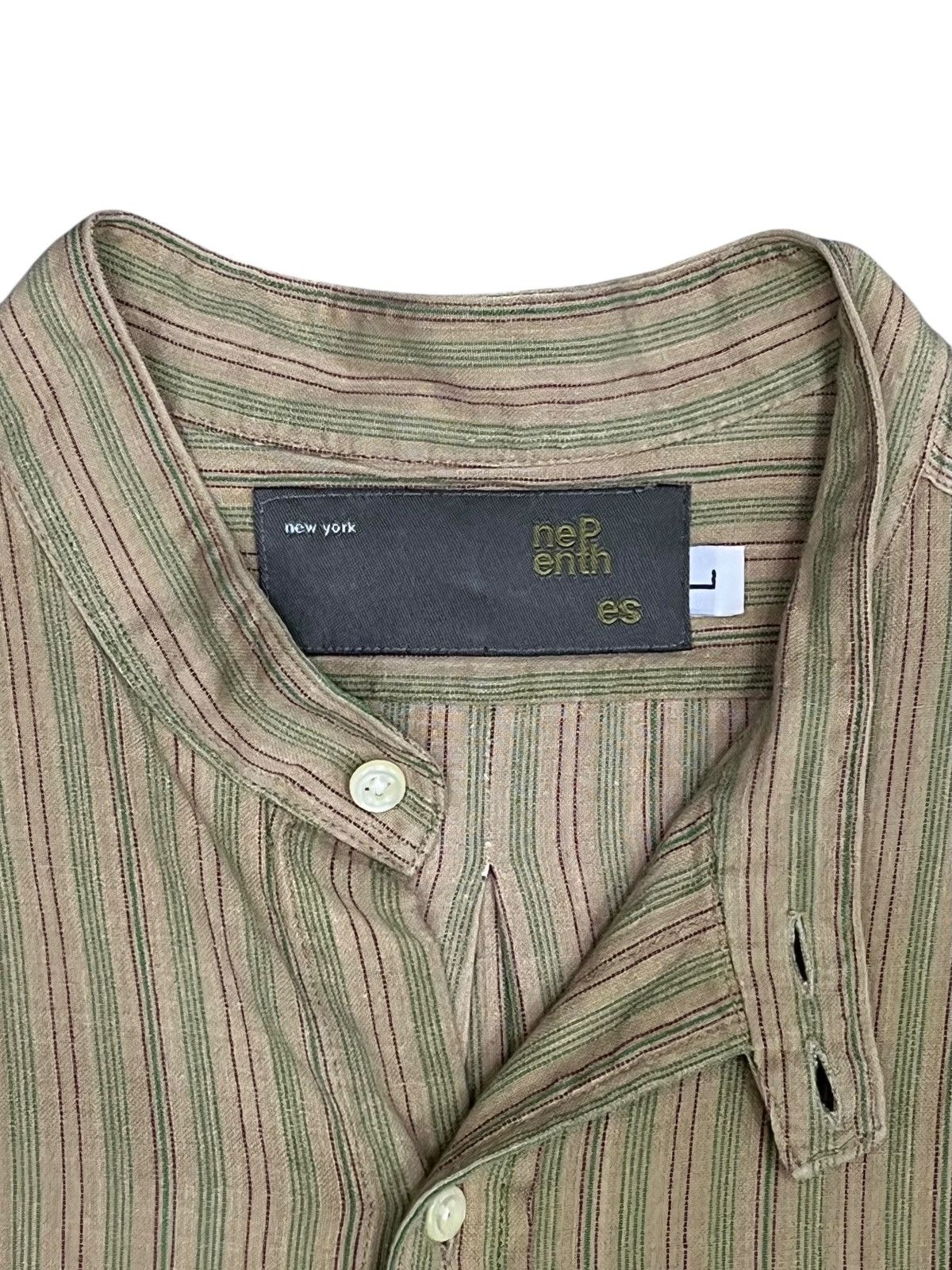 Nepenthes 🔥Vtg Nepenthes New York Pinstripe Mandarin Collar Shirt USA Size US L / EU 52-54 / 3 - 6 Thumbnail