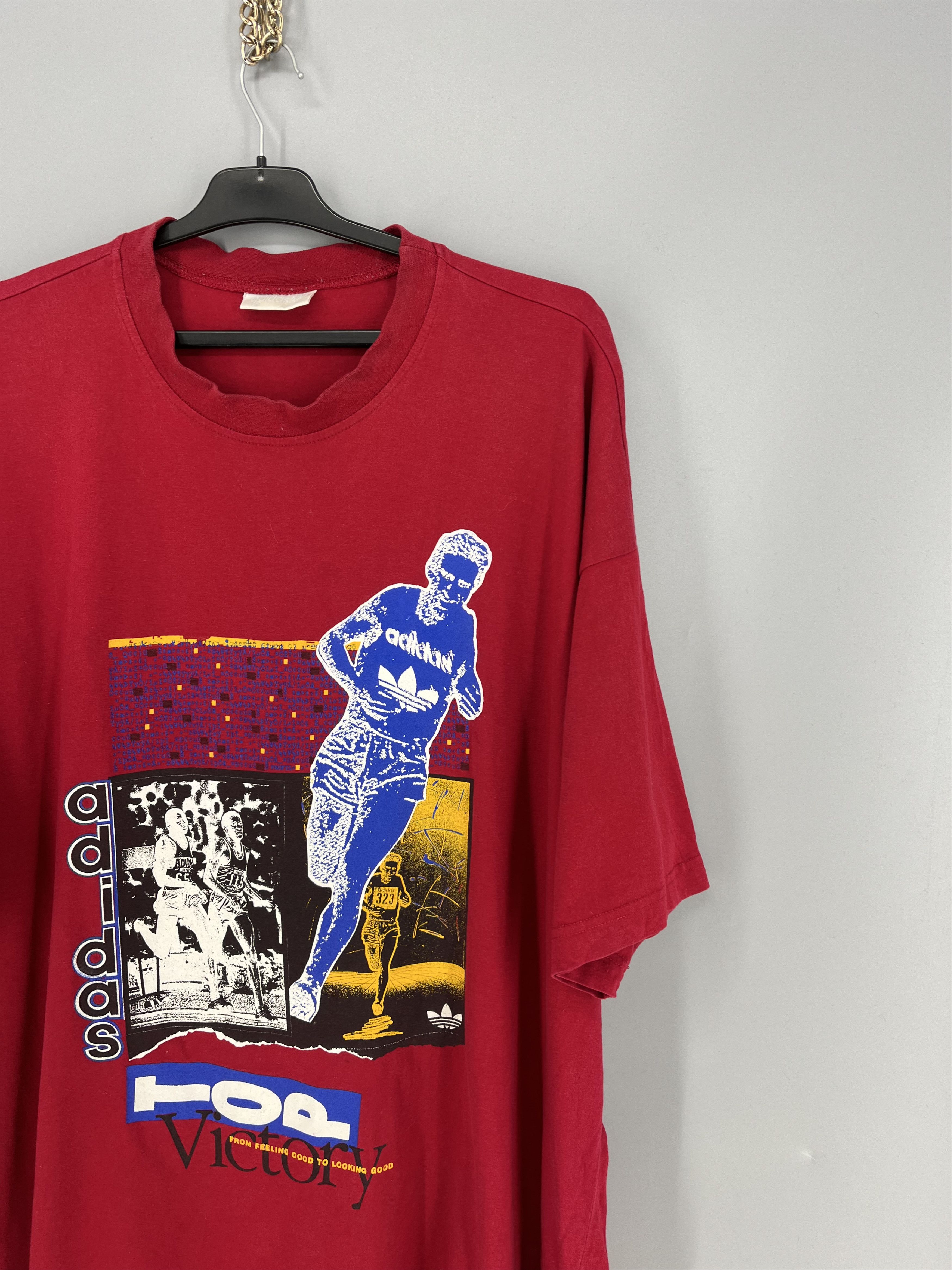 Adidas Vintage 90s Adidas T-Shirt – Red Trefoil Running Graphic Tee Size US M / EU 48-50 / 2 - 5 Thumbnail