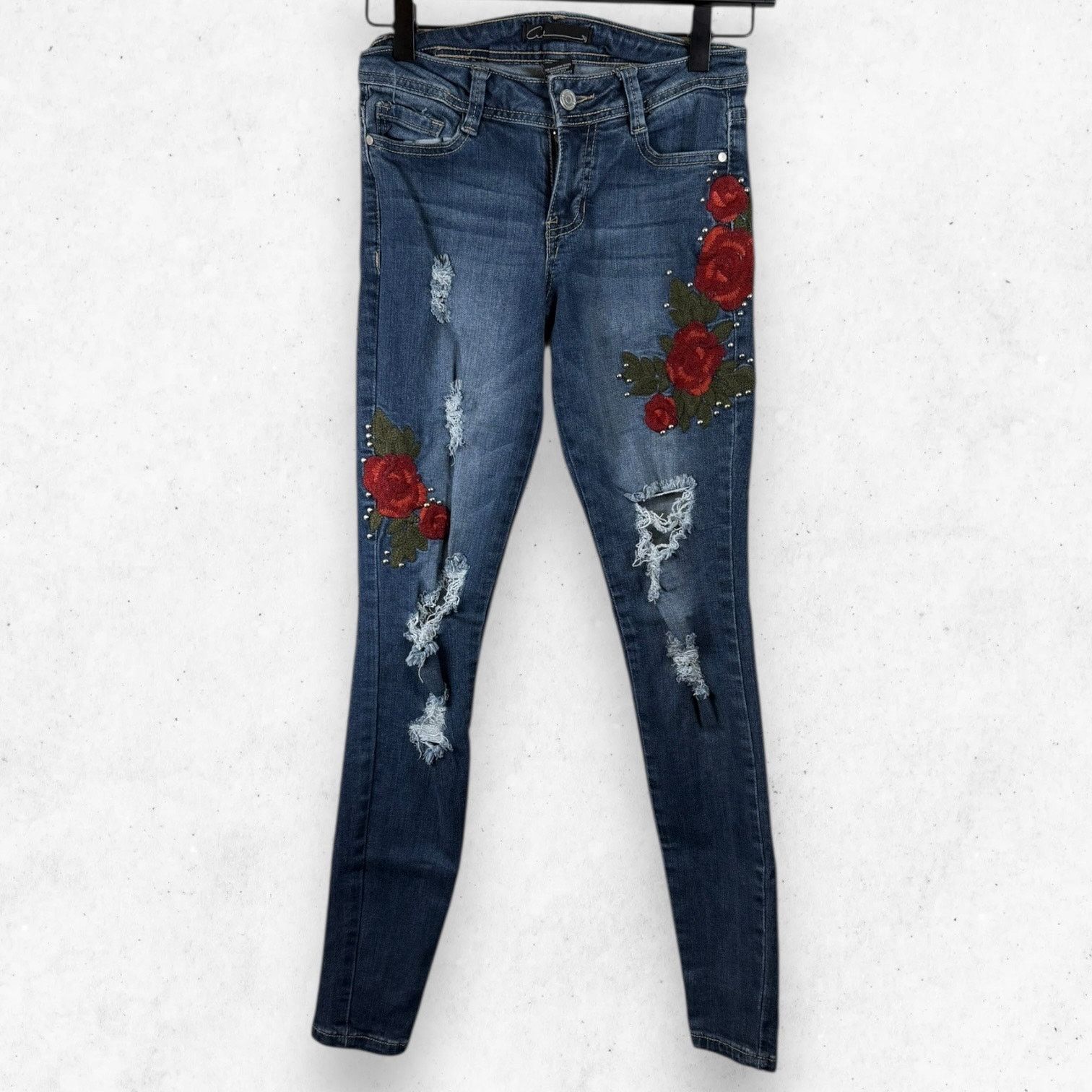 Other Cred NY Distressed Embroidery Jeans Women's 0/24 Skinny Size 24" / US 00 / IT 34 - 1 Thumbnail