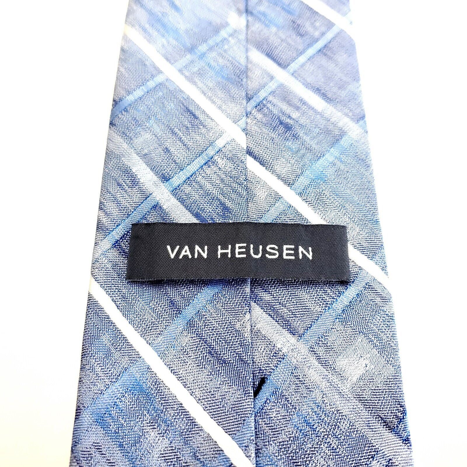 Van Heusen Van Heusen Blue Gray Plaid Woven Skinny Silk Tie Size ONE SIZE - 3 Thumbnail