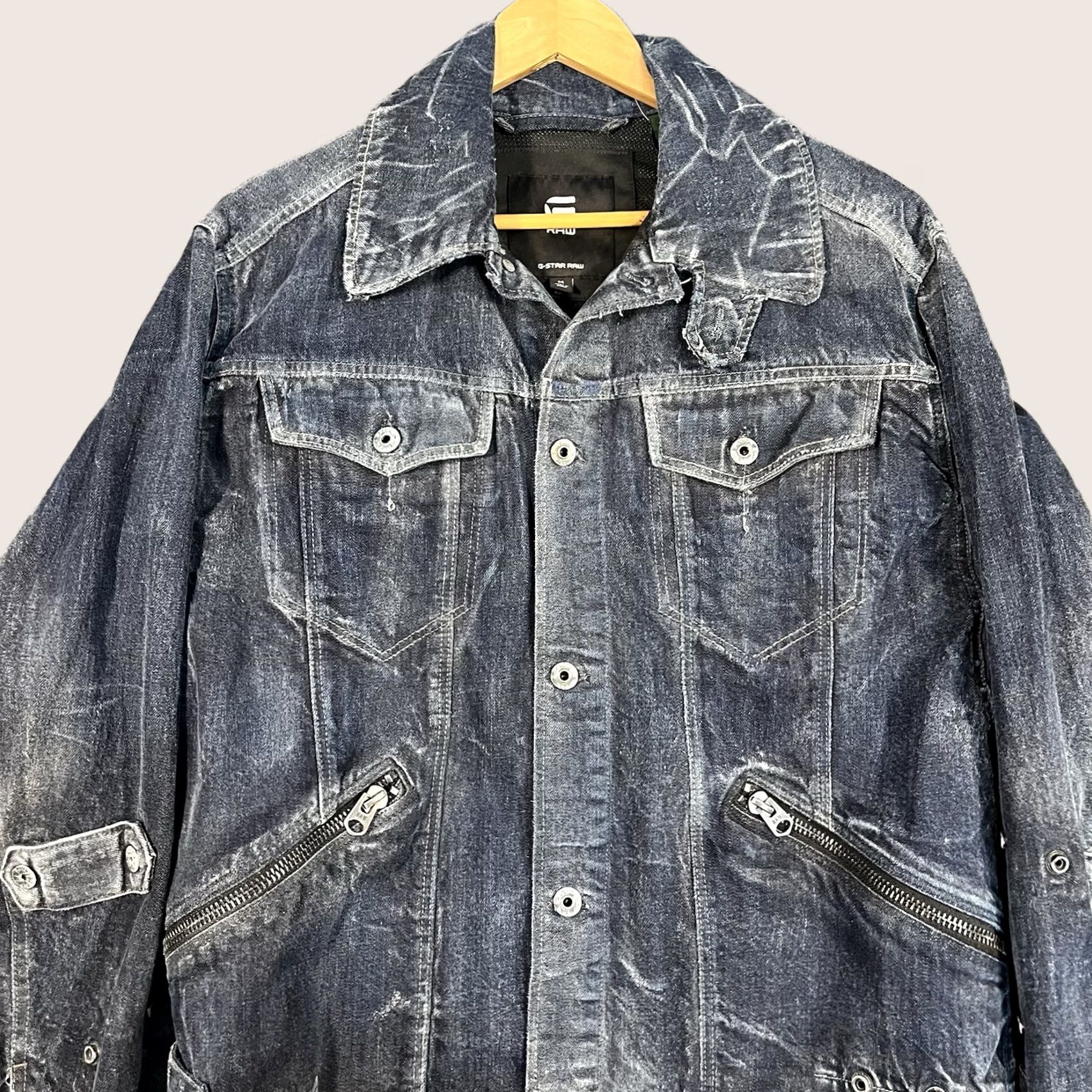 G-Star G Star Raw Mens Jacket Denim Washed Distressed Biker Jeans Chore Utility Blue M Size US 31 - 1 Thumbnail