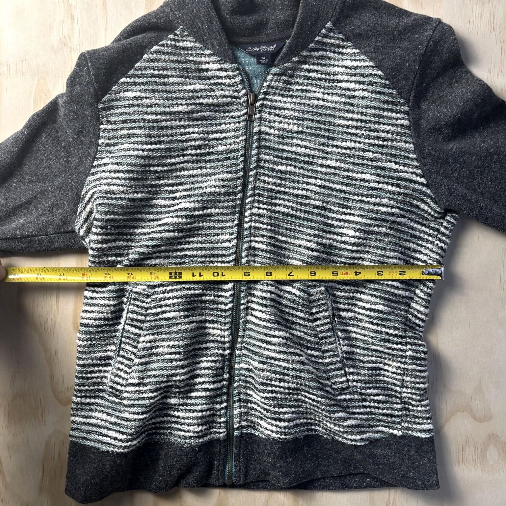 Lucky Brand Lucky Brand Sweater Womens Medium Gray Striped Full Zip Raglan Knit Jacket Size M / US 6-8 / IT 42-44 - 4 Thumbnail