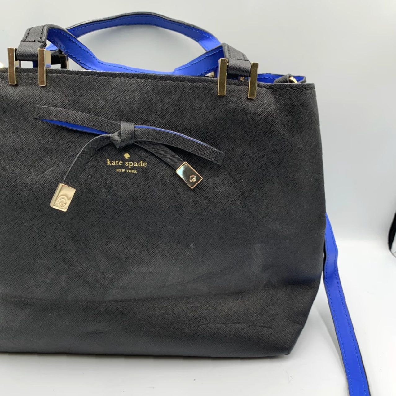 Vintage Kate Spade New York Tote Bag Women's Black Blue Cow Leather Crossbody Strap Bag Size ONE SIZE - 3 Thumbnail