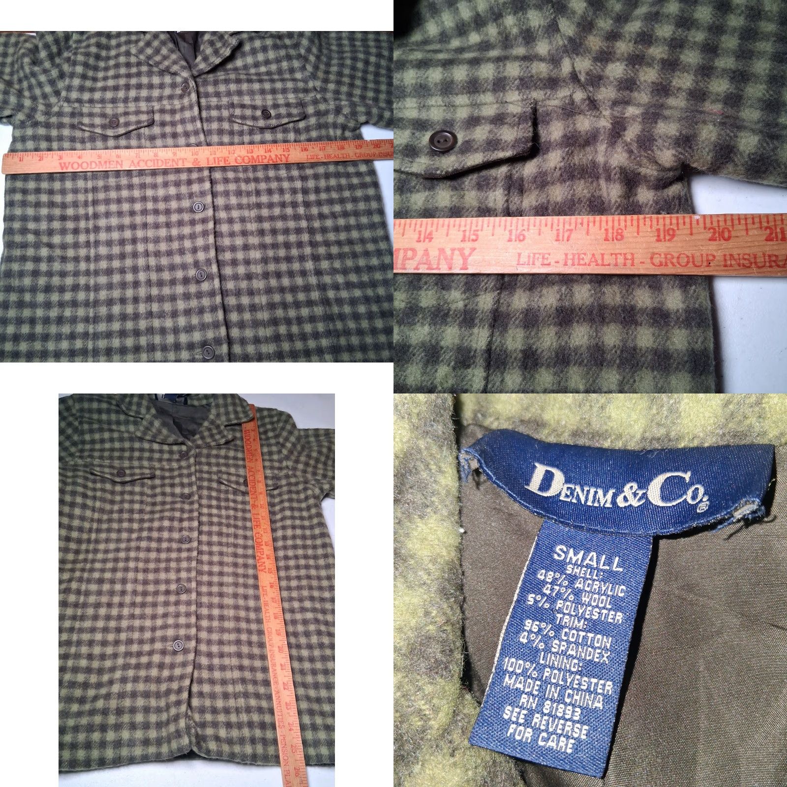 Denim & Co. VINTAGE Denim & Co Shirt Jacket Women S Green Plaid Wool Blend Button Up Size S / US 4 / IT 40 - 8 Thumbnail