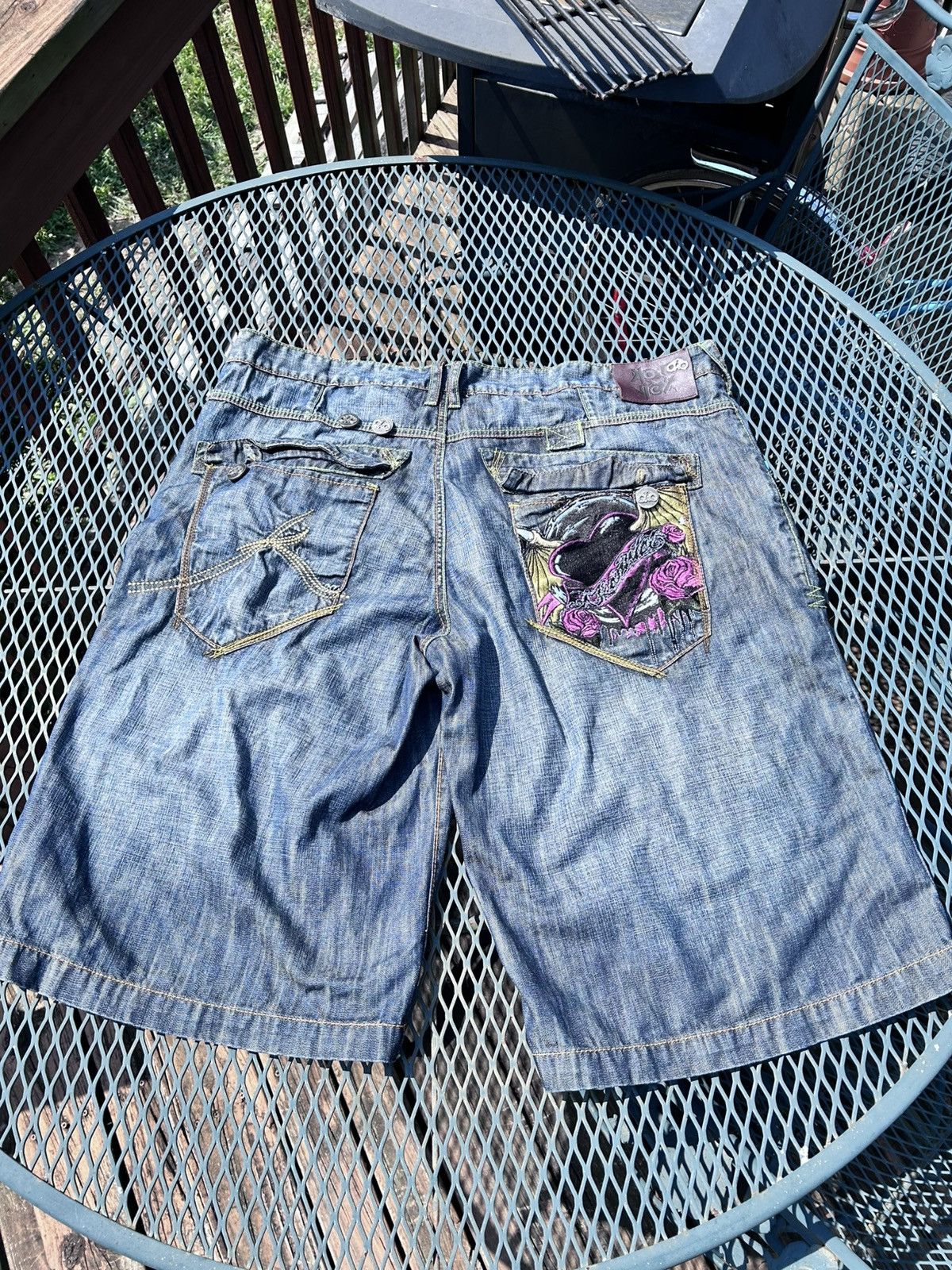 Japanese Brand Crazy rare y2k jorts embroidered RAW SELVEDGE DENIM Size US 44 / EU 60 - 1 Thumbnail
