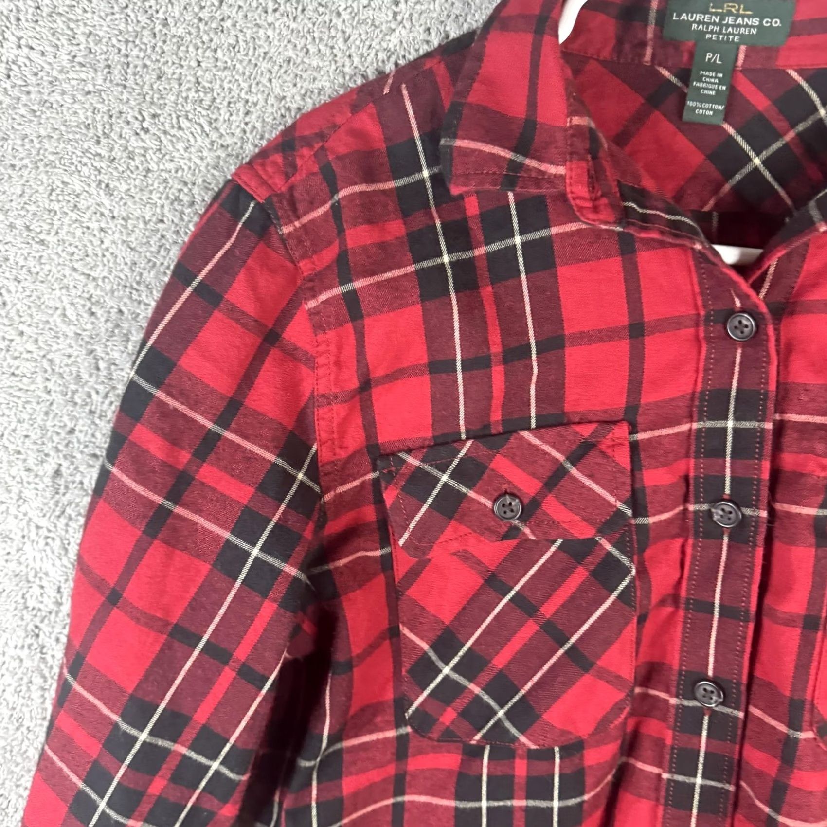Ralph Lauren Lauren Ralph Lauren Shirt Womens Petite Large Red Plaid Flannel Button Front Tailored Collar Sleeves Long Casual Mens Womens No Size S / US 4 / IT 40 - 5 Thumbnail