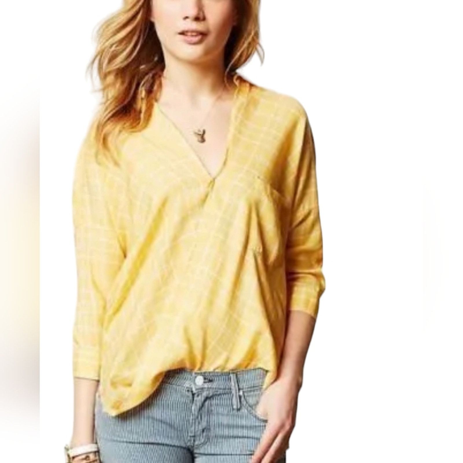 Anthropologie Holding Horses from Anthropologie Yellow Plaid tuck top 2 Size S / US 4 / IT 40 - 3 Thumbnail