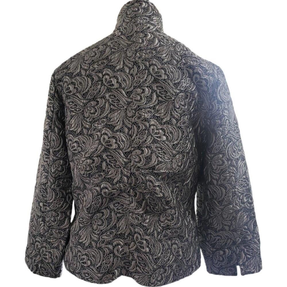 Designer CT1576 Ethyl Metallic and Black Evening Floral Zip Jacket S Size S / US 4 / IT 40 - 6 Thumbnail