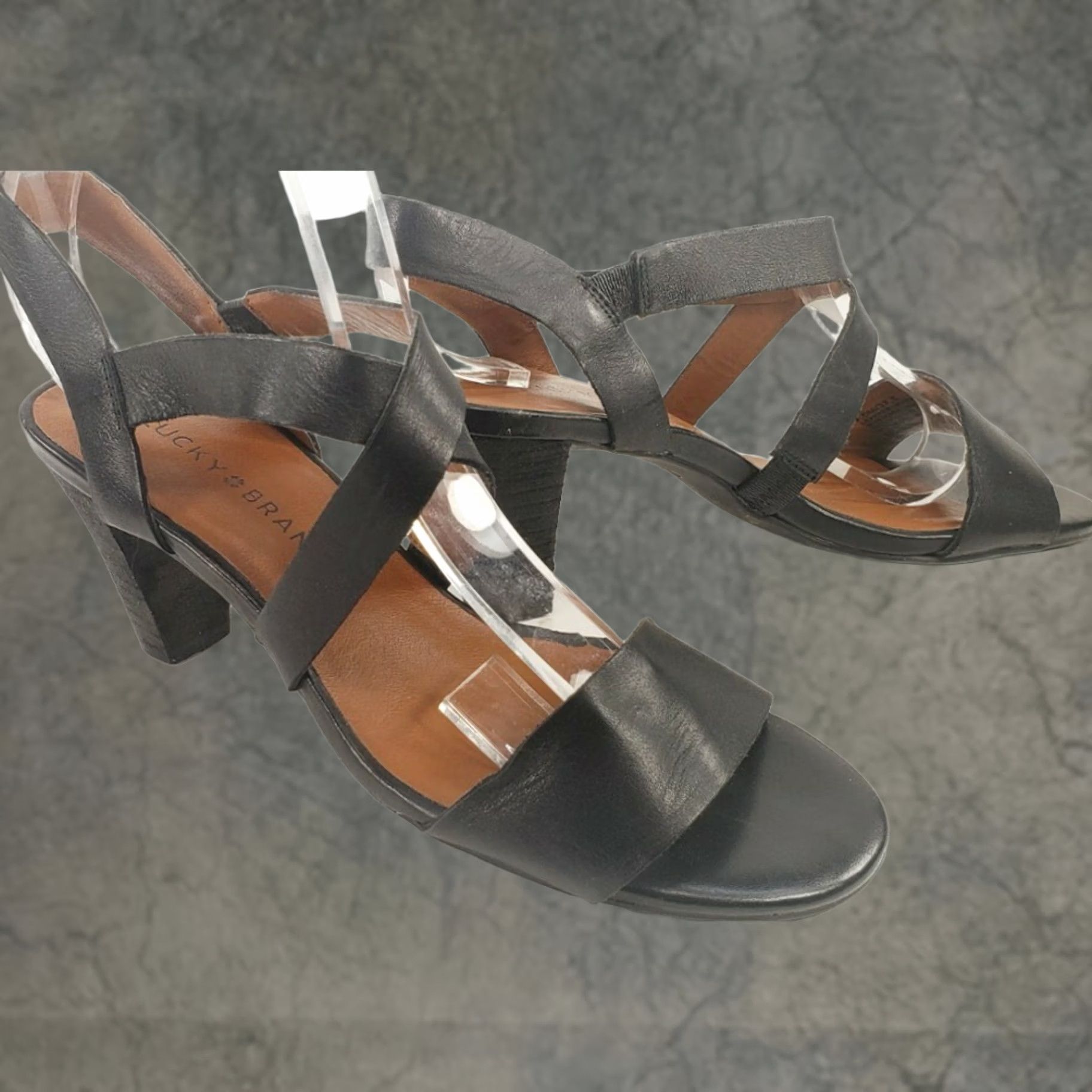 Lucky Brand Lucky Brand Women's Slingback Sandals Size 7.5 High Heel Open Toe Black Leather Heel Style Block Slingback Sandal Women Shoes Size US 8 / IT 38 - 1 Thumbnail