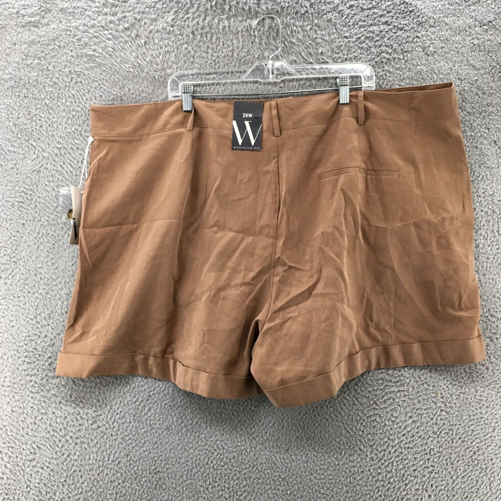 Worthington Worthington Chino Shorts Womens 26W Brown Hi-Rise Flat Front Zip Fly Casual NEW Shirt Womens Brown 90s? Size 26" / US 2 / IT 38 - 7 Thumbnail