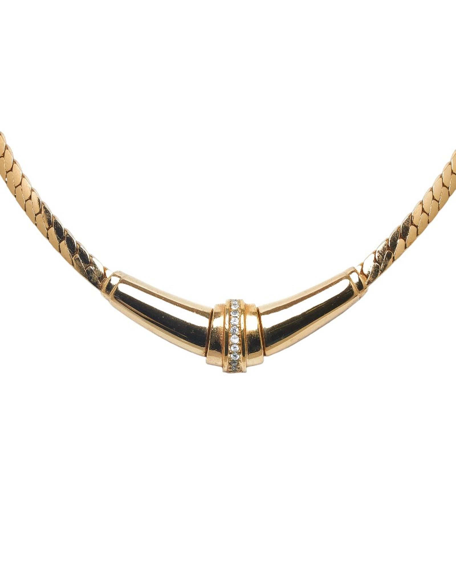 image of Dior Rhinestone Chain Necklace Jewelry in Gold, Women's
