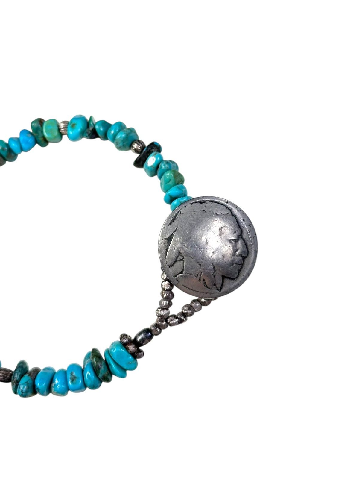 Vintage TURQUOISE AND STERLING SILVER BEADS WITH INDIAN HEAD CLASP Size ONE SIZE - 2 Thumbnail