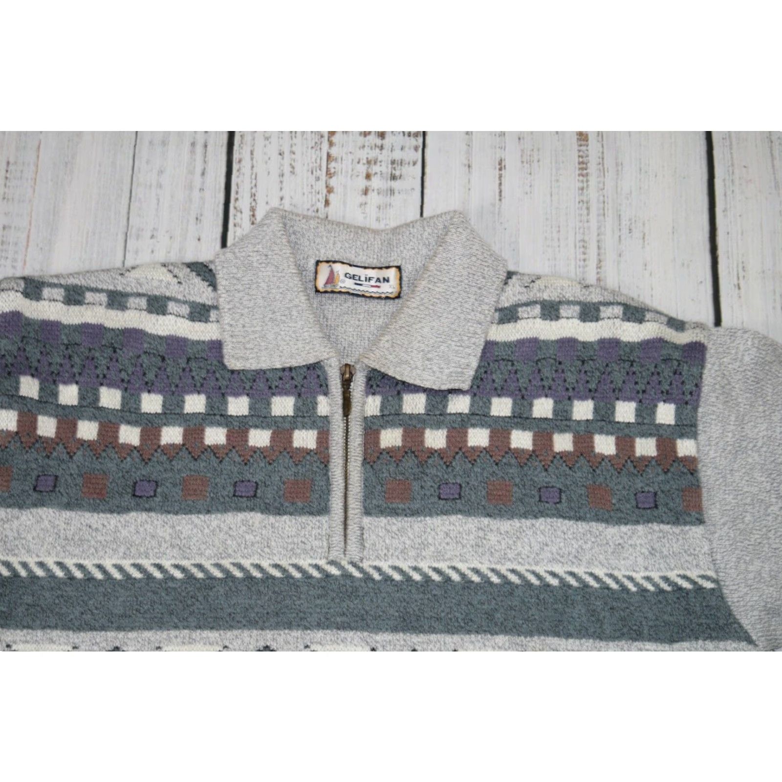 Vintage VINTAGE GELIFAN AZTEC 1/4 ZIP SWEATER GRAY MENS XL 80s 90s Size US XL / EU 56 / 4 - 2 Thumbnail