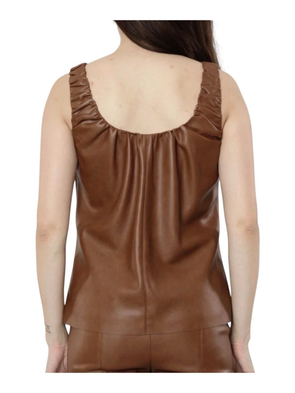 Other Dolce Cabo Faux Leather Tank Top Brown Ruched Neck Sleevele Size M / US 6-8 / IT 42-44 - 2 Thumbnail