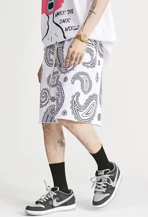 Jean Indigo Union Japan White Big Bandana Paisley Aloha Shorts Size US 33 - 1 Thumbnail
