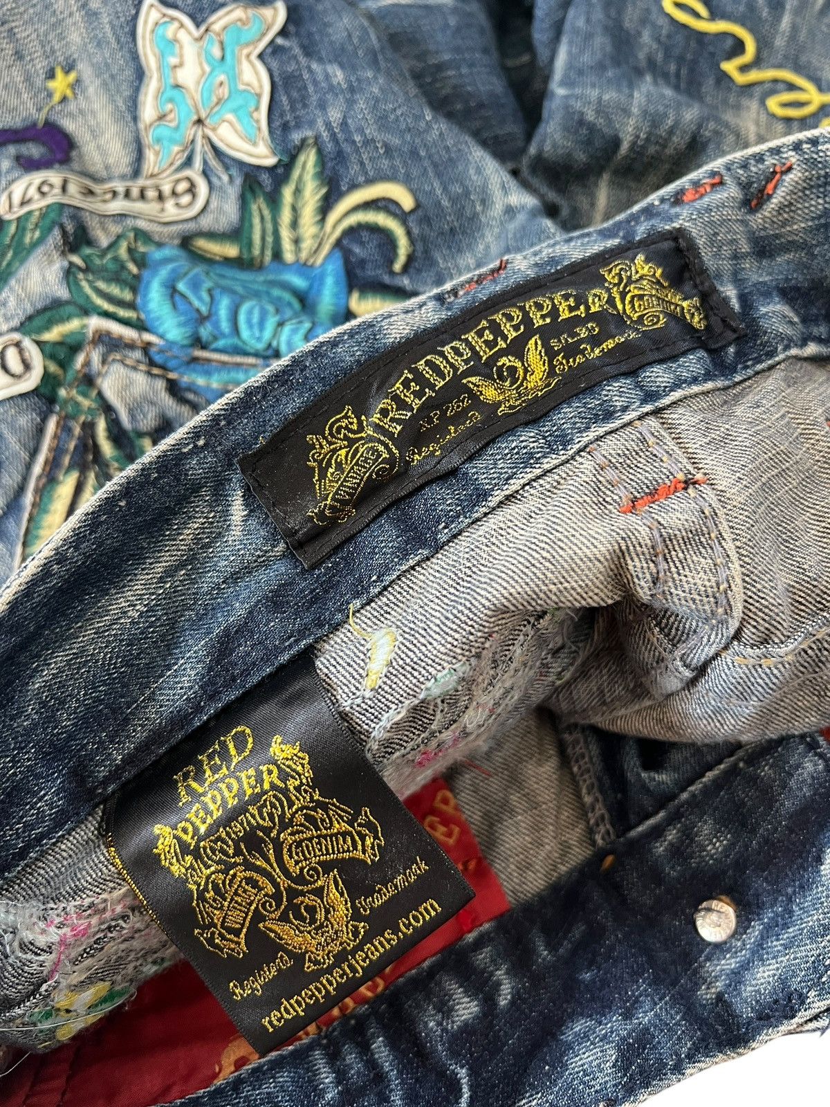 Japanese Brand Y2K Red Pepper Embroidery Flare Denim Size US 29 - 11 Thumbnail