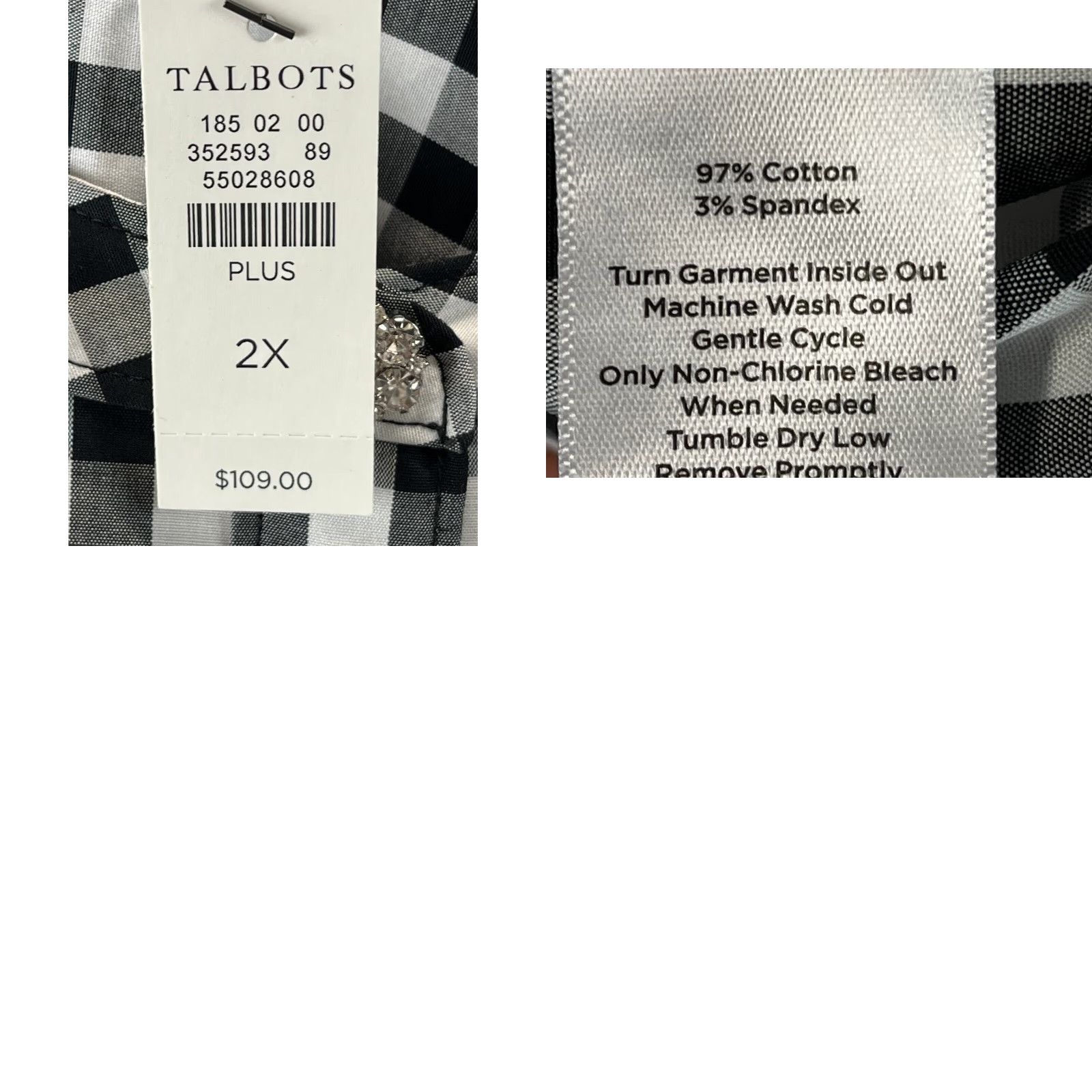 Talbots NEW Talbots Plus Size 2X Gingham Tunic Shirt Blouse Long Sleeve Black White Womens Size XXL / US 16-18 / IT 52-54 - 8 Thumbnail