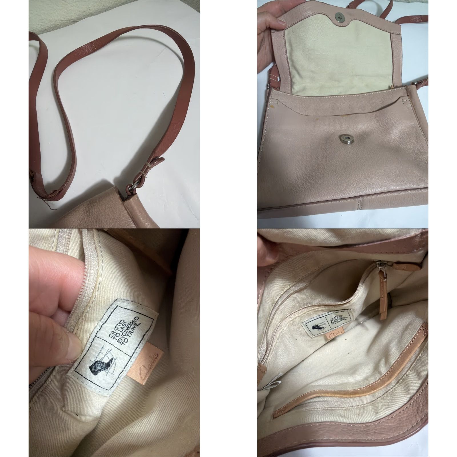 Clarks VINTAGE Clarks Pebbled Leather Crossbody Purse Pink 9x7x2.5 Flaw Strap Womens Crossbody Pebbles Leather Pink 9x7x2.5 Strap Wear Size ONE SIZE - 8 Thumbnail