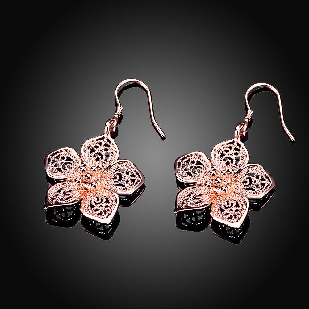 Other 18K Rose Gold Plated Drop Earrings – Floral Design Size ONE SIZE - 4 Thumbnail