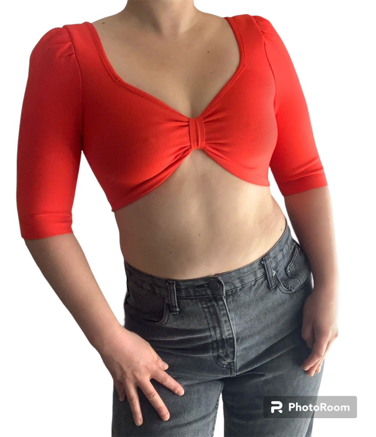 Designer Peplum Style Red Mid-Sleeve Crop Top Size M / US 6-8 / IT 42-44 - 4 Thumbnail