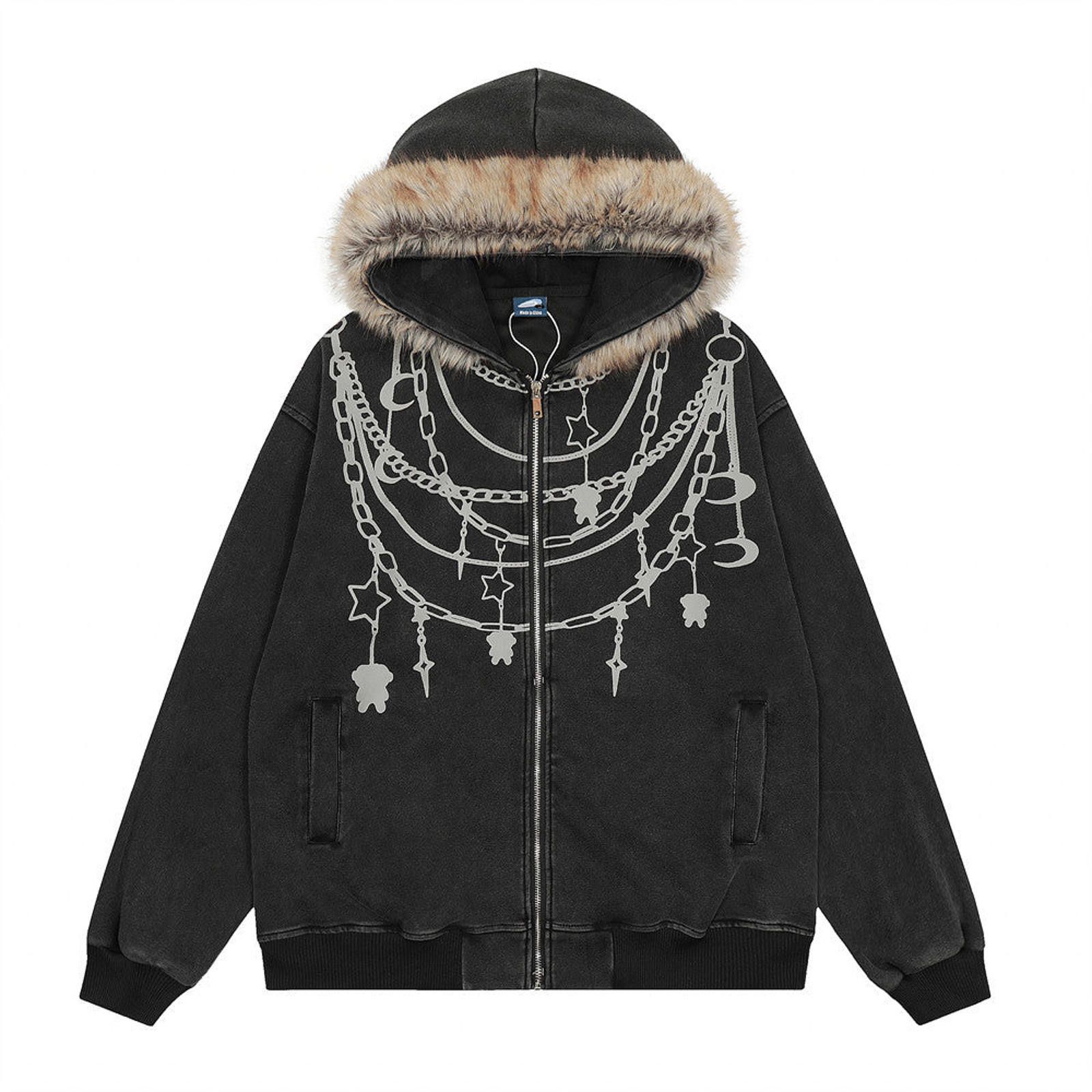 Japanese Brand Hoodie with Faux Fur Trim & Chain Print Size US M / EU 48-50 / 2 - 1 Thumbnail