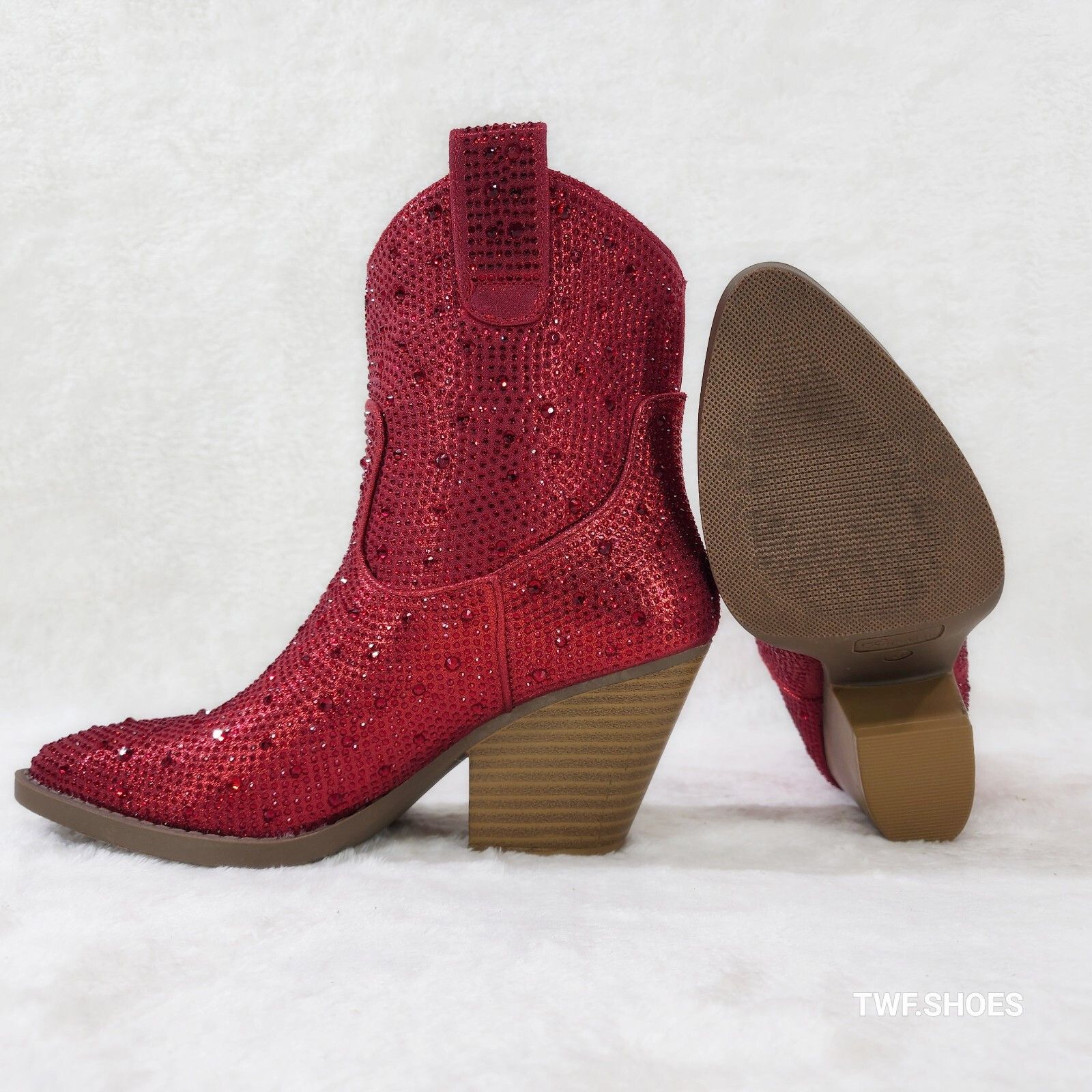 Other Dolly Red Rhinestone Glitter Disco Cowgirl Country Glam West Size US 8 / IT 38 - 3 Thumbnail