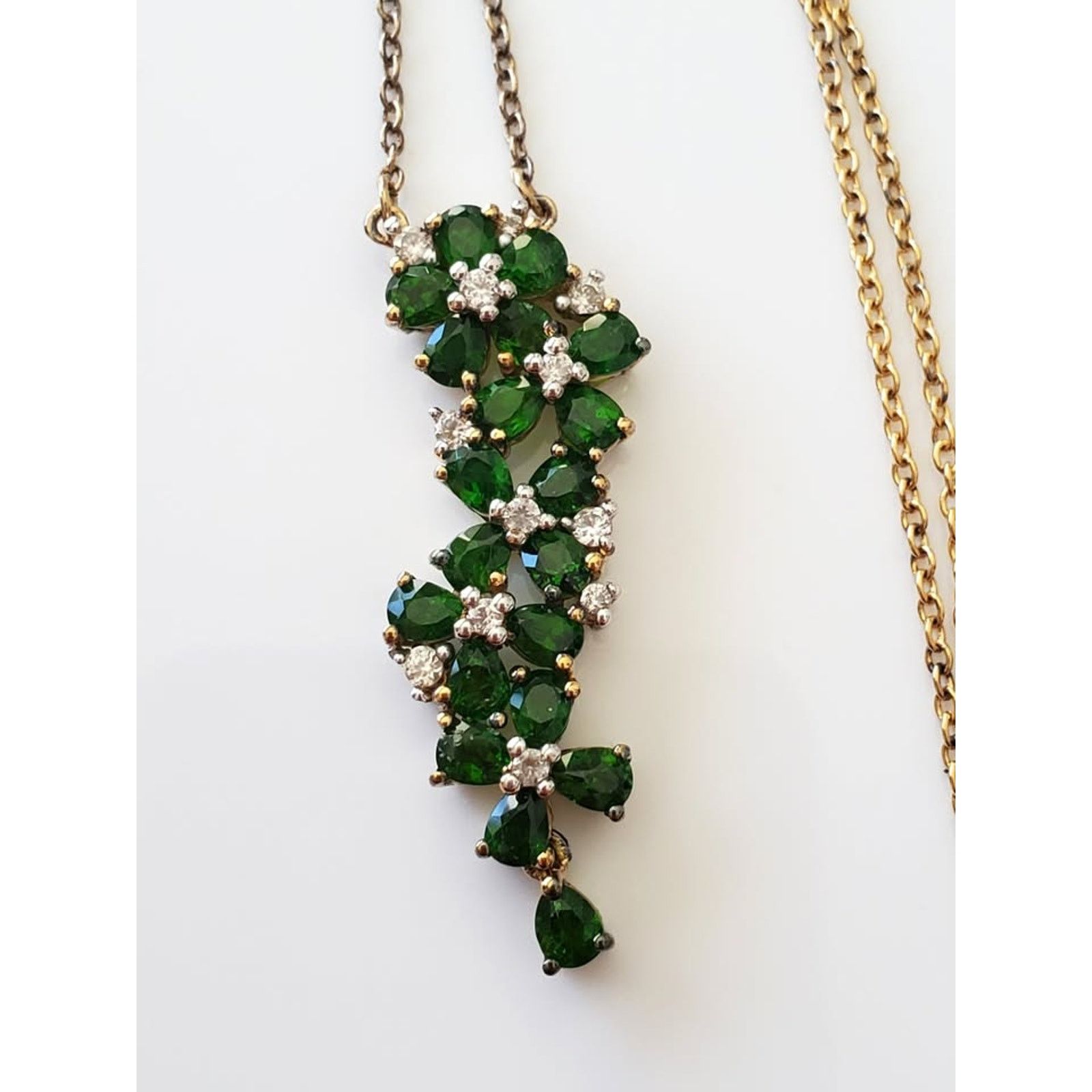 Other Sterling Silver Green Gem Flower Necklace Size ONE SIZE - 4 Thumbnail