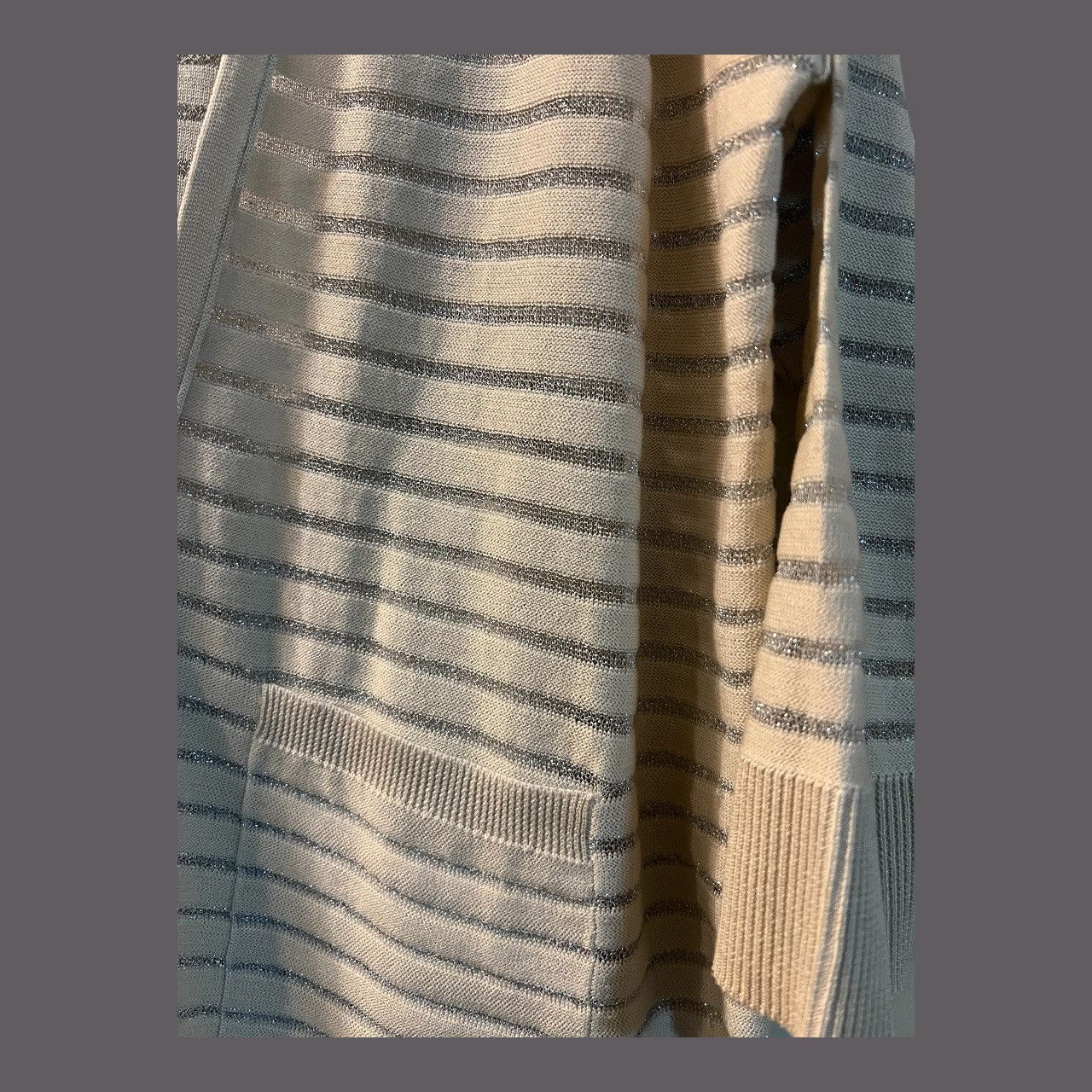 Other Joan Vass Cream Silver Metallic Stripe Lightweight Cardigan Size S / US 4 / IT 40 - 5 Thumbnail