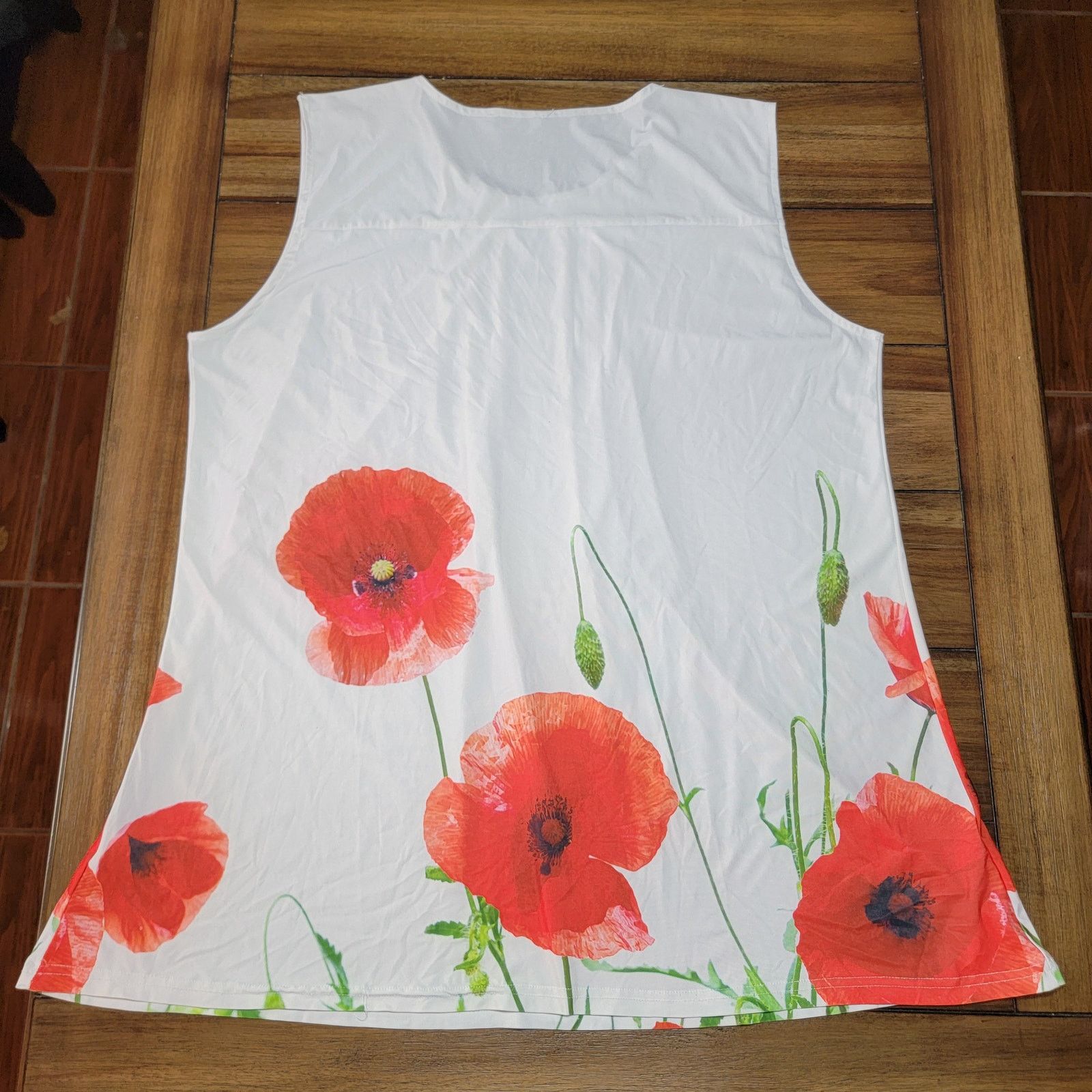 Other Lily White w/ Orange Flowers Sleeveless Blouse - Size 2XL Size XXL / US 16-18 / IT 52-54 - 3 Thumbnail