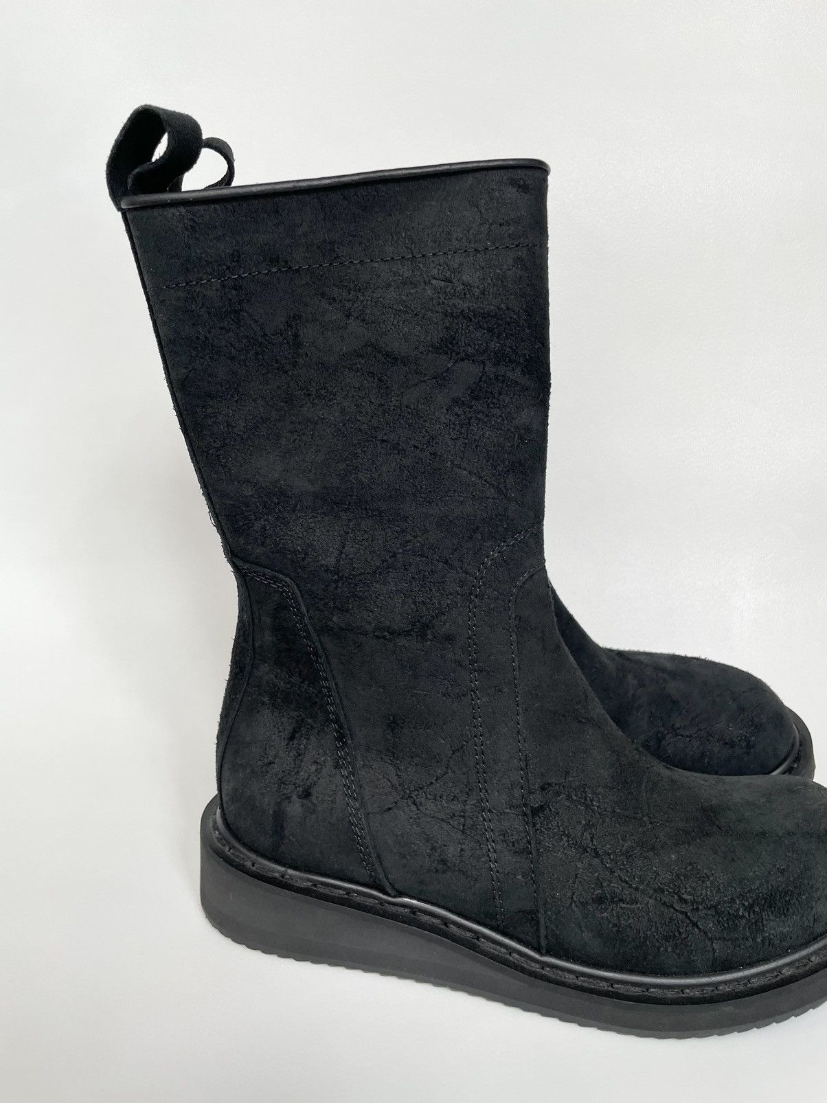 Rick Owens Black Crust Leather 'Mohawk' Combat Boots Size US 7 / IT 37 - 5 Thumbnail