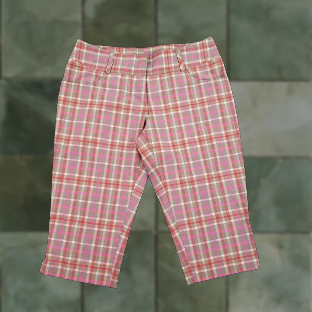 Adidas Adidas Women's Bermuda Shorts Pink Beige Plaid Size 4 Regular Lightweight Size 27" / US 4 / IT 40 - 1 Thumbnail
