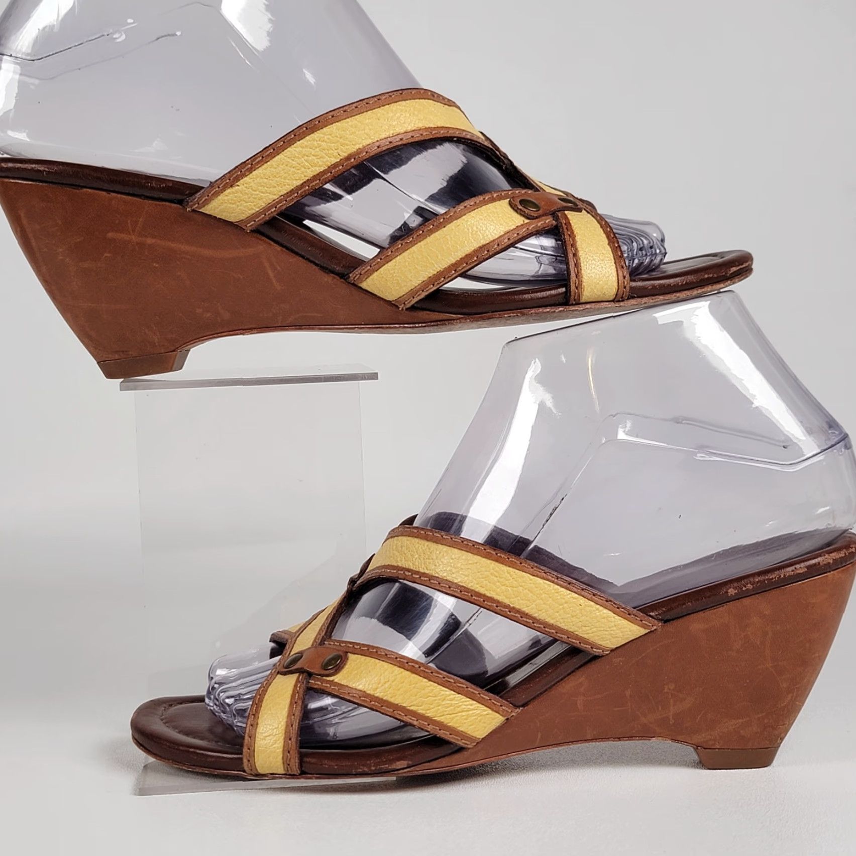 Cole Haan Cole Haan Wedge Heel Slides Sandal Women Size 6 Tan Yellow Two Tone Leather Cushioned Slip On Breathable Size US 6 / IT 36 - 5 Thumbnail