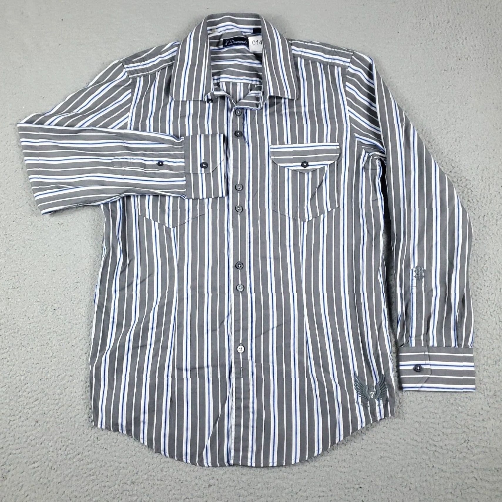 Vintage 7 Diamonds Shirt Mens Long Sleeve Button-Up Striped Gray Blue Cotton M Casual Preppy Classic Size US M / EU 48-50 / 2 - 2 Thumbnail