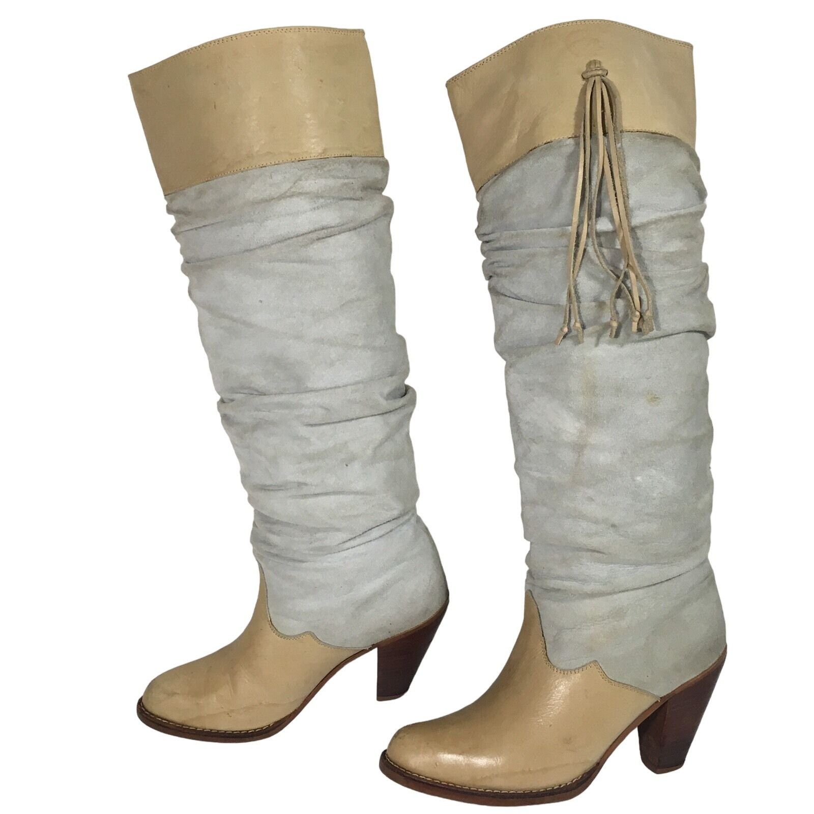 Other Vtg CIRCLE S Tan Bone Suede Leather TALL Western Boots Size US 6.5 / EU 39-40 - 2 Thumbnail