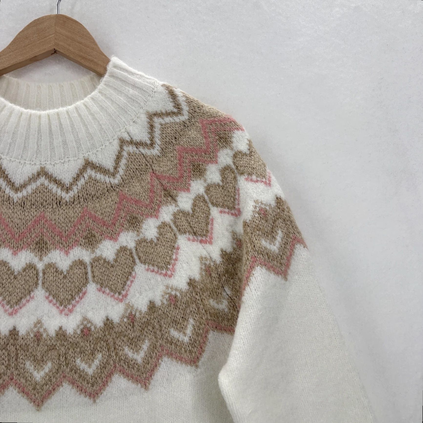 Loft LOFT Sweater Womens Large White Fair Isle Heart Crew Glitter Knit Pullover NWT Size L / US 10 / IT 46 - 2 Thumbnail