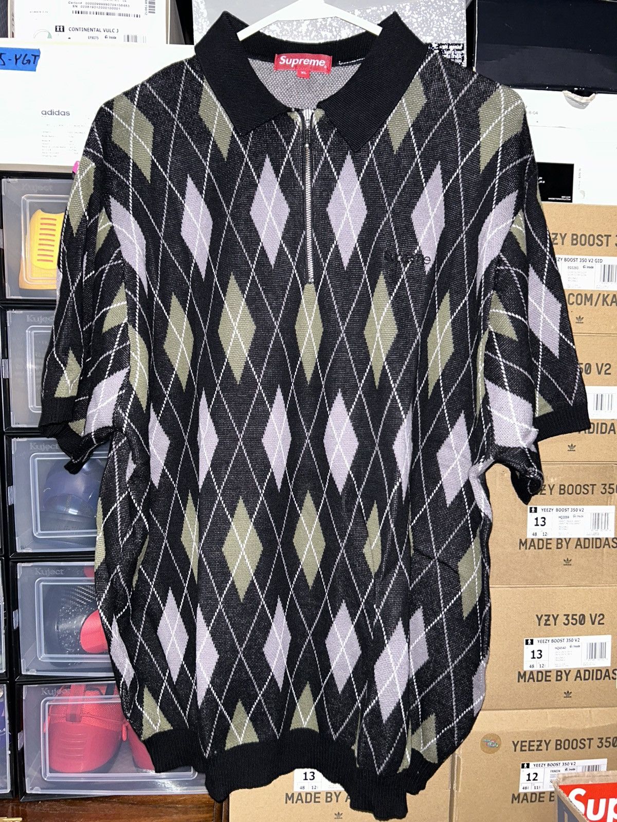 Supreme SUPREME ABSTRACT TEXTURED ZIP UP POLO - BLACK XL | Grailed