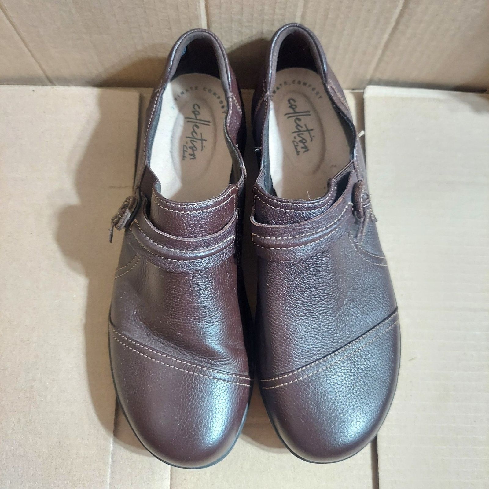 Clarks Clarks Women's US 9 M Brown Leather Slip On Loafers EUC Size US 9 / IT 39 - 7 Thumbnail